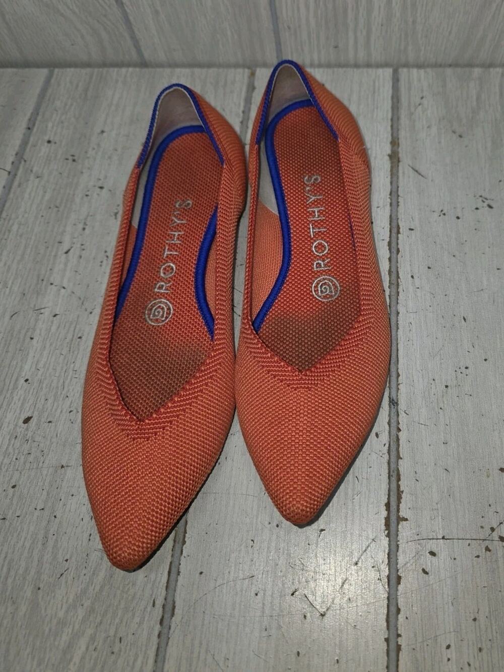 Rothy’s The Point Rare Retired Orange Persimmon Flat Size 7 Comfort Shoes